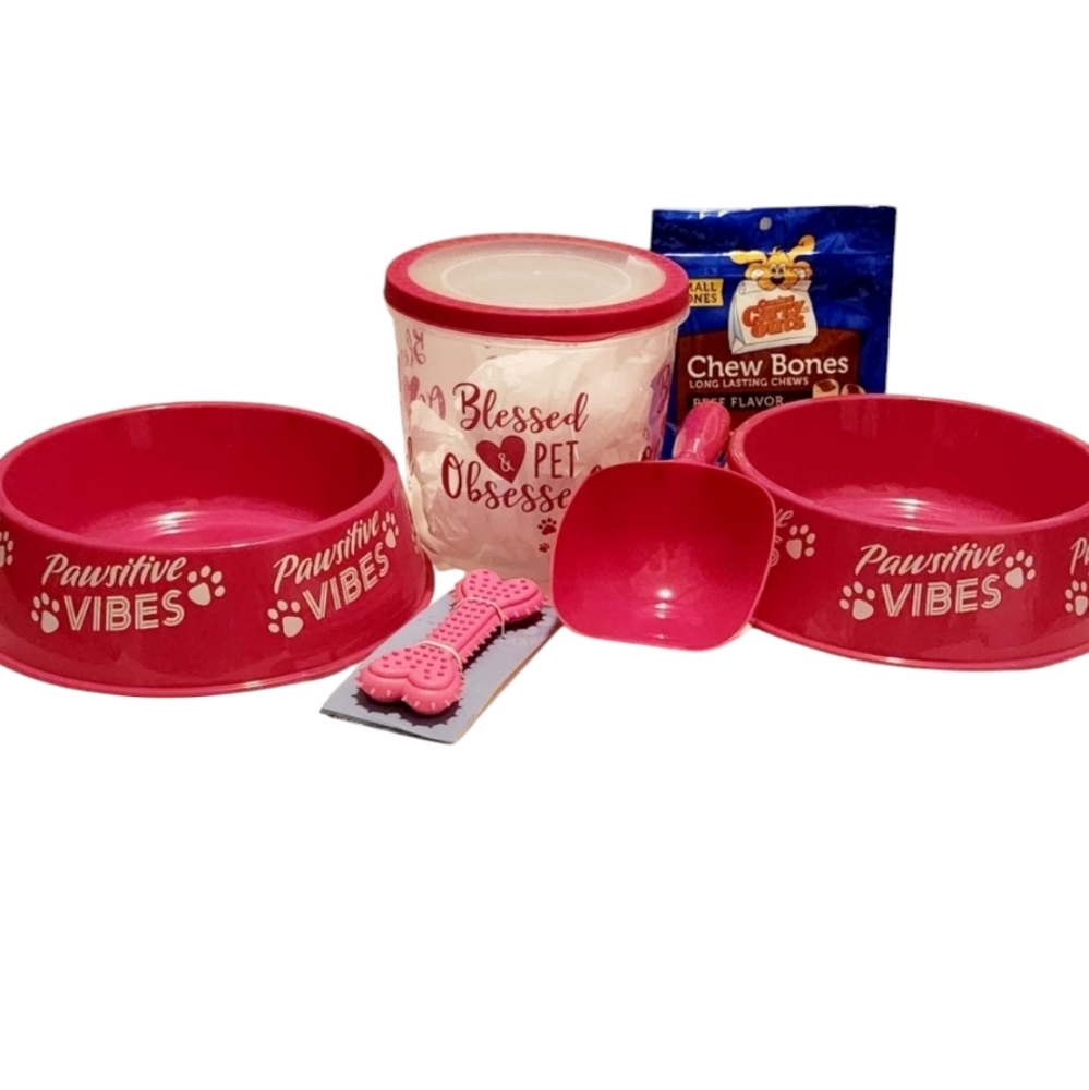 Dog Essentials 2 Food‎ Bowls, Food Storage Container & Food Scoop, Dental Bone